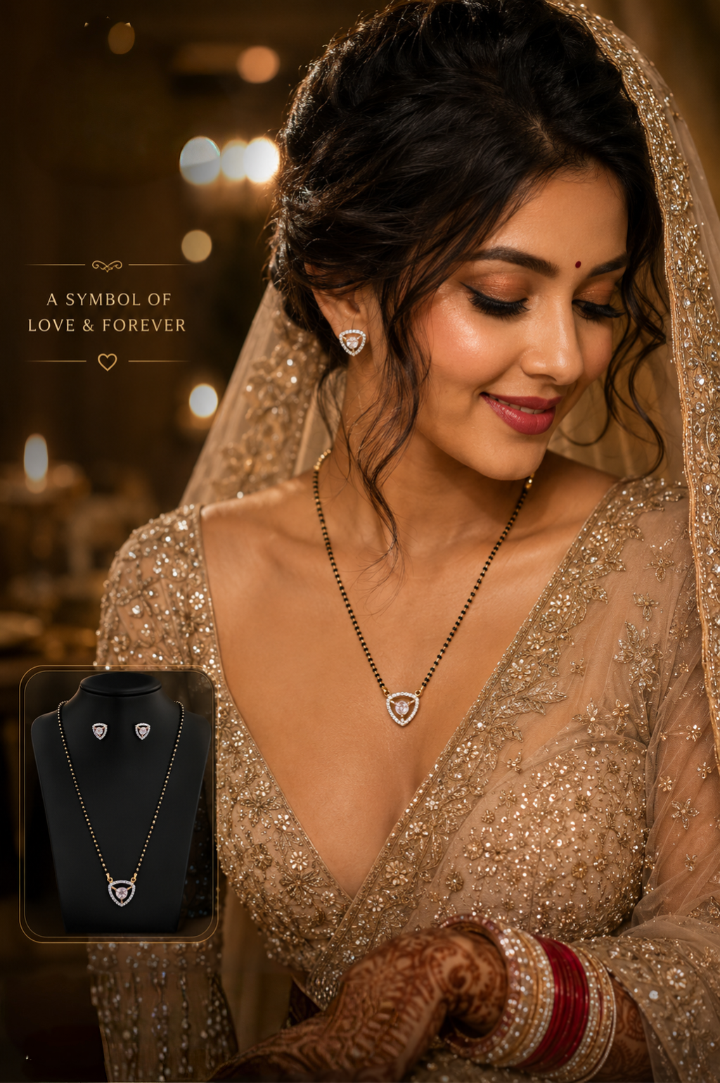 Heart-Shaped Pendant with Earing Mangal Sutra